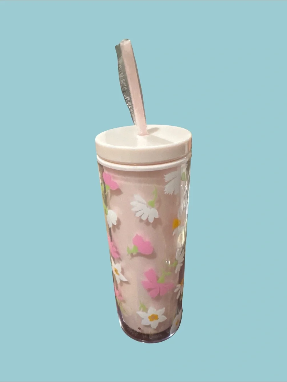Pink Floral Insulated Tumbler with Straw
